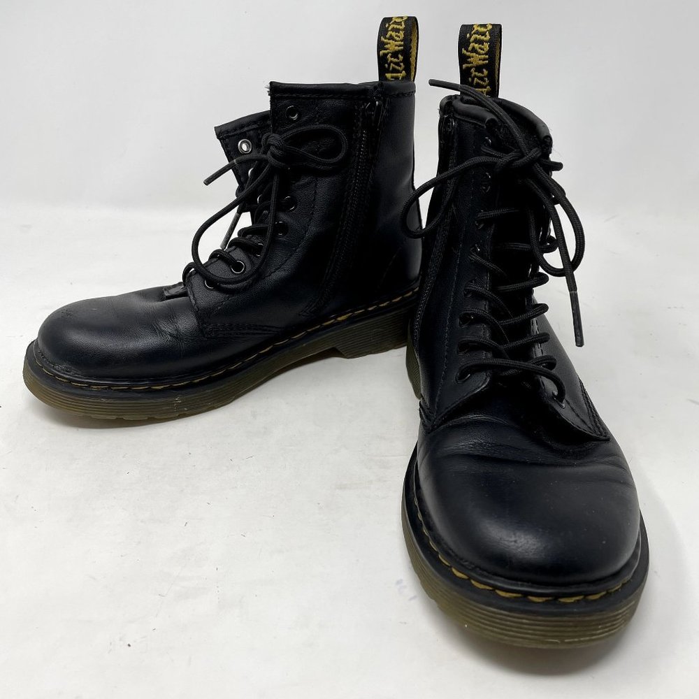 Dr. Marten Black Leather High-Top Combat Boots, Kids Size 2